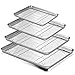 Baking Sheet and Rack Set, E-far Stainless Steel Rimmed Cookie Sheet Baking Pans Toaster Oven Tray with Cooling Rack, Non Toxic & Healthy, Rust Free & Dishwasher Safe - 8 Pieces (4 Pans & 4 Racks)