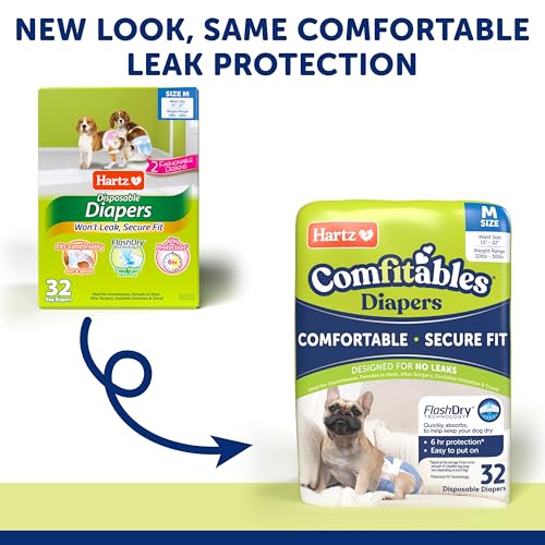 HARTZ DISPOSABLE DOG DIAPERS, SIZE M 32 COUNT, COMFORTABLE & SECURE FIT, EASY TO PUT ON