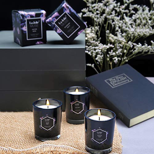 LA JOLIE MUSE Votive Scented Candles Gift Set - 4 Mini Natural Soy Wax Cobalt Blue Glass Candle, Coconut Berry/Rose/Raspberry/Basil - Thumbnail 3