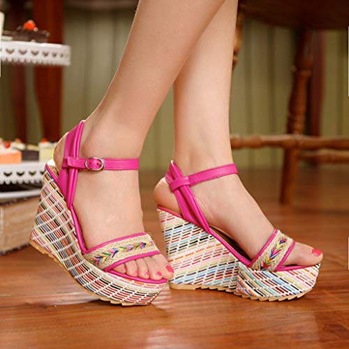 Womens-Casual-Roman-Sandals-Weave-Sole-Flatform-Wedge-Buckle-Ankle-Strap-Open-Toe-Sandals