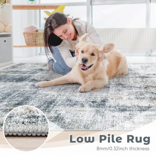 8x10 Area Rugs for Living Room: Washable Abstract Soft Rugs Non Slip Modern Stain Resistant Low Pile Carpet for Dining Room Bedroom Nursery Office (Multi Blue, 8'x10')