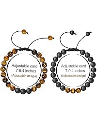 Tiger Eye - Pulsera para hombre, 0.315 in, ojo de tigre, piedra de lava, para la ansiedad, alivio del estrés, ajustable, pulsera de ojo de tigre, difusor de aceites esenciales de aromaterapia, pulsera de lava, regalo para hombres