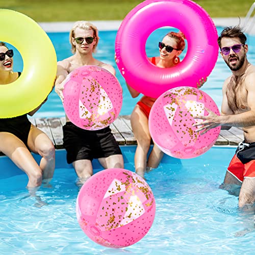 POPLAY Inflatable Beach Balls 16 Inch, 3PCS Glitter Beach Balls Pool Toys with Confetti Sparkling Balls for Kids Toddlers Adults Summer Pool Party