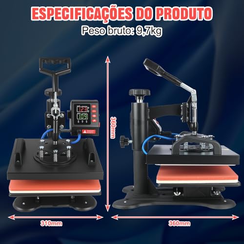 110V, Prensa Termica, Mini Prensa Termica, Maquina de Estampar Camisetas, Prensa Termica Sublimação, Prensa Térmica Plana 23x30cm