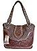 Montana West Ladies Concealed Gun Handbag Tooled Genuine Leather Dark Brown