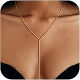 Robaice Gold and Silver Plated Layered Long Necklace for Women, Statement Y Body Chain, Sexy Dangle Drop Beach Boho Bolo Cleavage Necklace for Vacation or Prom