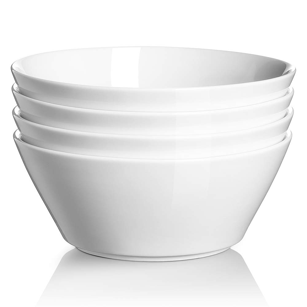 DOWAN Ceramic Soup Bowls,Φ18cm Bowl Set, 950ml Large Cereal Bowls for Kitchen, White Ramen Bowl for Noodle, Porcelain Salad Bowls Set of 4 for Salad, Fruit, Dishwasher and Microwave Safe