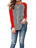 Adreamly Women's Black and White Striped Long Sleeve Baseball T Shirt Blouse Tunic Tops Red X-Large