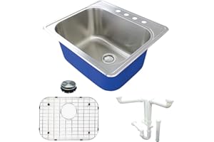Transolid K-MTSB252212-4 Meridian 25-in x 22-in x 12-in Laundry/Utility Sink Kit with 4-Hole, Brushed Stainless Steel