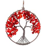 SUNYIK Tumbled Red Coral Tree of Life Pendant Copper Color