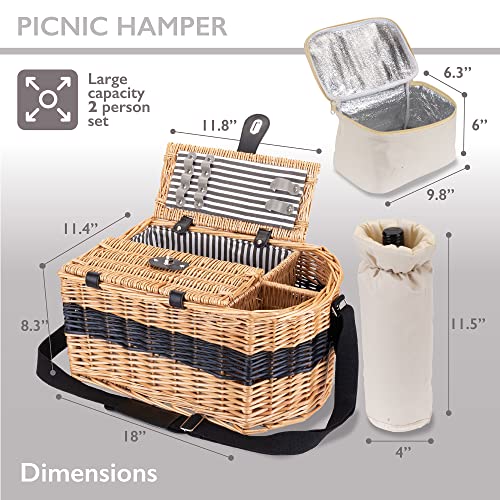 Timel Wicker Picnic Basket Set for 2 Persons, Willow Woven Basket with