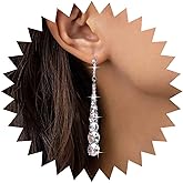Yheakne Vintage Sparkling Crystal Dangle Earrings Cz Tassel Drop Earrings Silver Chandelier Earrings Long Rhinestone Earrings Cubic Zirconia Chain Earrings Jewellery for Women