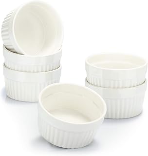 COM-FOUR® 6x Soufflé Förmchen - Creme Brulee Schälchen aus Keramik - Ofenfeste Förmchen - Dessertschale und Pastetenförmchen für z.B. Ragout Fin - je 200 ml - in weiß