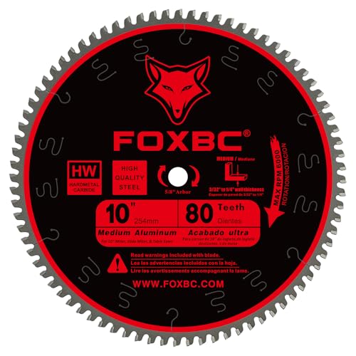 FOXBC 10-Inch Saw Blade 80-Tooth TCG for Aluminum and Non-Ferrous Metal & Plastic Cutting with 5/8-Inch Arbor