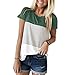 YunJey Short Sleeve Round Neck Triple Color Block Stripe T-Shirt Casual Blouse Green