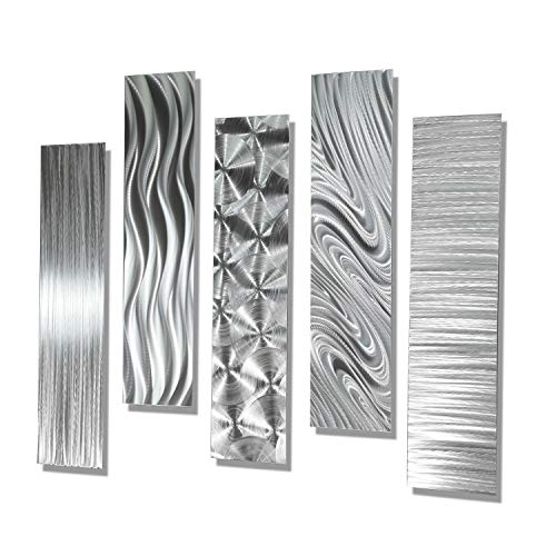 Statements2000 Silver Metal Wall Art Decor, Set of Five 24" x 6" Wall Art Sculptures