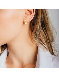 Sisgem - Pendientes de oro amarillo de 18 quilates con mariposa para niñas, con cierre de rosca, para mujer, de oro real