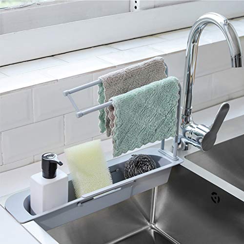 Telescopic Sink Holder, Searik Expandable Storage Drain Rack Basket Sink Organizer Adjustable Sponge Soap Brush Holder…