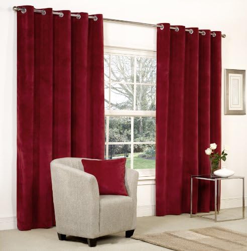 Mesola Cranberry Red Velvet Ring Top/Eyelet Curtains 66" x 54" - Fully Lined