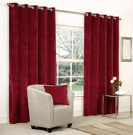 Cranberry Red Velvet Ring Top Eyelet Curtains 46 X 90 Fully