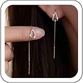 Sttiafay Cz Teardrop Threader Earrings Long Tassel Threader Dangle Earrings Gold Bar Threader Chain Earrings Crystal Tassel Threader Earrings Jewelry for Women
