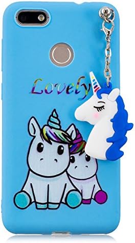 IJIA Case Cover for Huawei Y6 Pro 2017 / Huawei P9 Lite Mini (5.0"), Pure Blue Magical Animal TPU Soft Silicone Skin Protection Fashion Phone Back Shell-Unicorn Pendant Ornament (WM138)