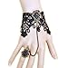Udobuy®Gothic Retro Lace Slave Bracelet with Ring Wedding Wristband Black Flower Ring Bracelet
