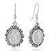 925 Oxidized Sterling Silver Moonstone Gemstone Oval Rope Edge Vintage Dangle Earrings 1.4