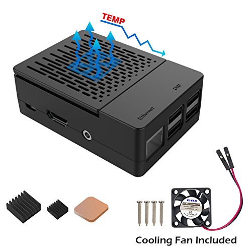 iUniker Raspberry Pi 3 Case, Raspberry Pi Fan ABS Case With Cooling Fan, Raspberry Pi Heatsink, Simple Removable Top Cover for Pi 3 Model B, Pi 2 Model B, Pi Model B+ (Black)