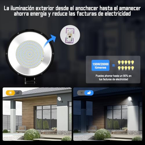 Lámpara LED Exterior de 150W, Reflector LED Exterior de 20000 LM con ángulo Ajustable de 150 °, Luz de Calle de 6500 K, Resistente Al agua IP66 para Garaje, Patios, Granjas, Tiendas (1)