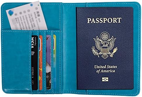 Passport Holder RFID Blocking Case Cover Securely Holds Passport, Boarding Passes, USA-Sky Blue