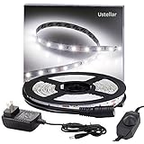 Ustellar Dimmable LED Light Strip Kit, 300 Units SMD 2835 LEDs, 16.4ft/5m 12V LED Ribbon, 6000K Daylight White Under Cabinet Lighting Strips, Non-waterproof LED Tape, UL Listed Power Supply