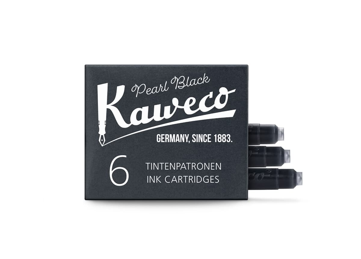 Kaweco Fountain Pen Ink Cartridges Pearl Black Pack of 6 | Premium Ink with Short Standard Cartridges in Black | Vegan Cruelty Free Water Soluble Calligraphy Lettering Writing