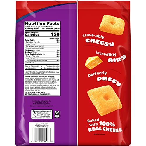 CheezIt Puff'd Cheesy Baked Snacks, Puffed Snack Crackers, Kids Snacks