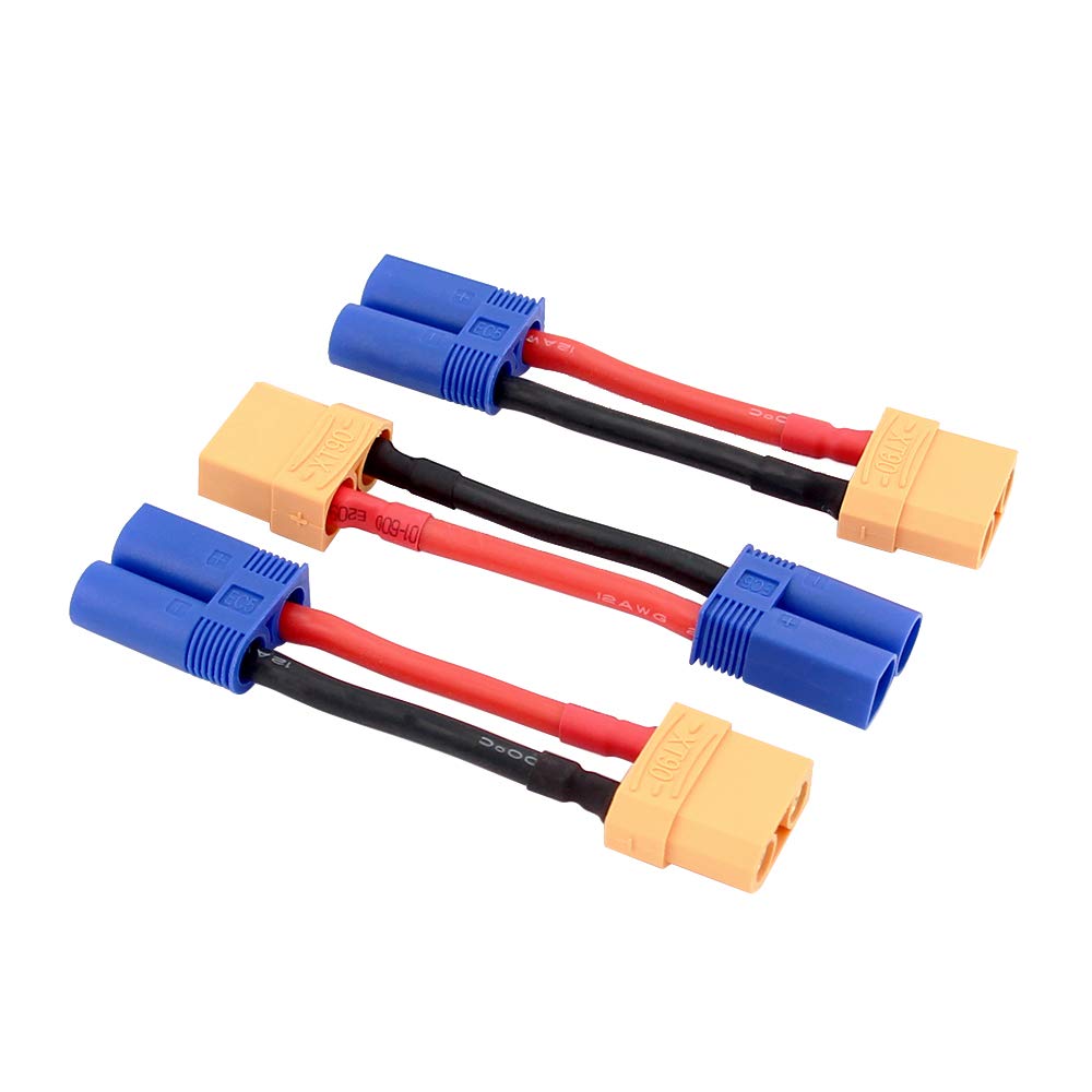 BDHI 3pcs Male EC5 to XT90 / XT-90 Female Connector Adapter Cable with 12awg 5cm(BDHI-67)