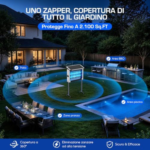 Lampada Antizanzare Solare da Esterno, Impermeabile IPX5 (Bianco)