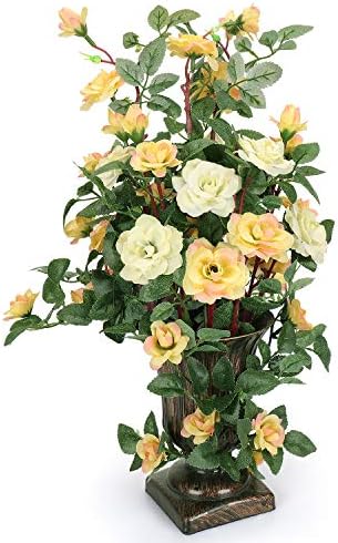 RERXN Artificial Potted Rose European Royal Style Silk Flower Arrangement Table Centerpieces Home Wedding Party Windowsill Decor (Yellow)