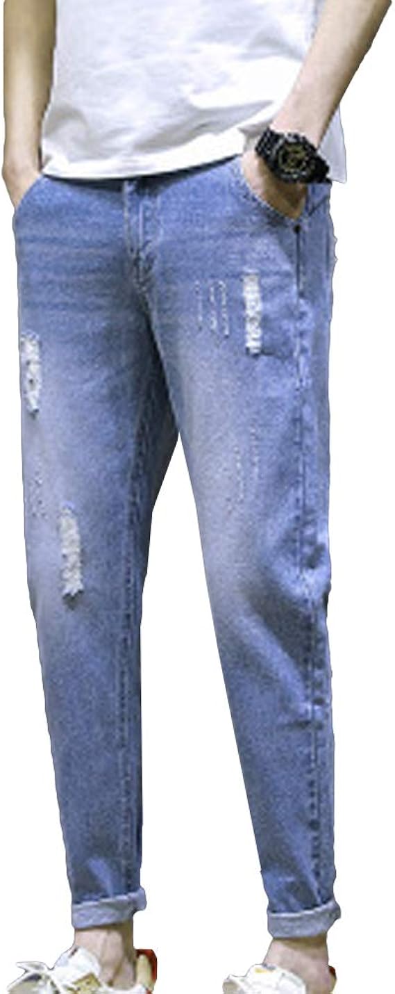 Amazon Zuomaデニムパンツ メンズ スキニー カジュアルズボン 9分丈 ダメージデニム スリム 着痩せ ストレート 大きいサイズ テーパード ジーパン 細身 美脚 ジーンズ 通販