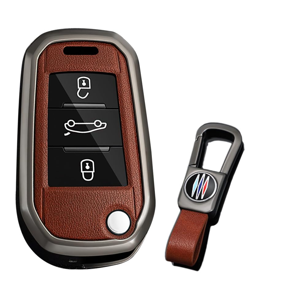 KUNIO Key Case Suitable for Opel Crossland X Zafira Corsa F Fits Peugeot 5008 208 308 Fits Citroen C3 C4 Cactu Flip Key Cover Metal Key Cover Protective Case B Brown