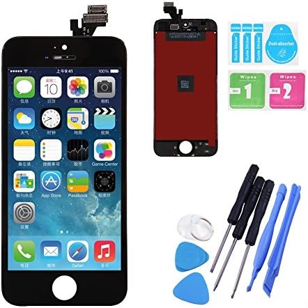 LLLccorp LCD Display Touch Digitizer Frame Assembly For iPhone 5 5G with Repair Tools And Glass Screen Protector (iPhone 5 Black)