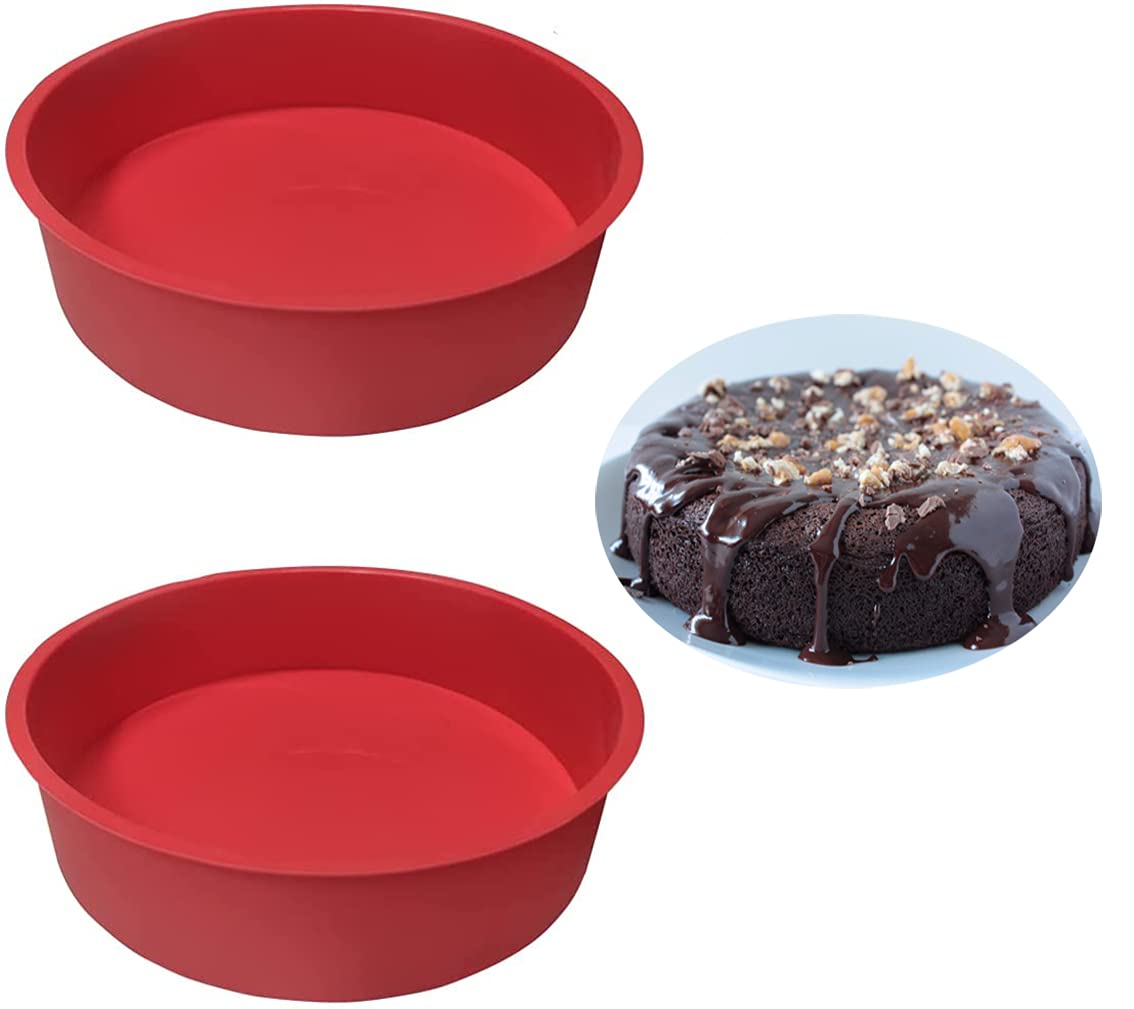 2pcs 8 Inch Silicone Cake Tins for Baking, Silicone Cake Moulds, Round Cake Baking Pan Non-Stick Quick Release Suitable Baking Tray for Cakes Muffins Puddings Bread