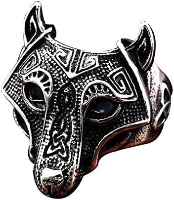 BAVAHAStainless Steel Norse Viking Nordic Wolf Animal Thor Hammer Man Ring Fashion Punk Rock jewelry