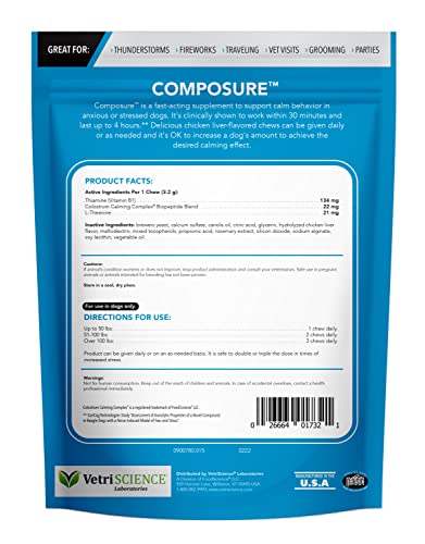 VETRISCIENCE COMPOSURE CLINICALLY PROVEN CALMING CHEWS, CHICKEN, SIX 15-CHEW PACKS
