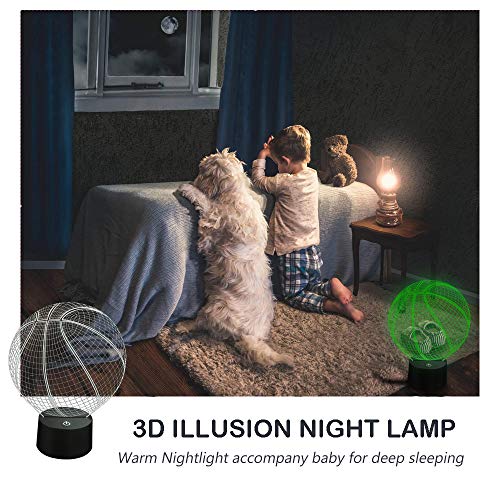 AZIMOM 3D Illusion Night Light, 7 Colors Changing Nightlight for Kids with Smart Touch Optical Illusion Bedside Lamps Bedroom Home Decoration for Kids Boys & Girls Women Birthday Gifts (Basketball)