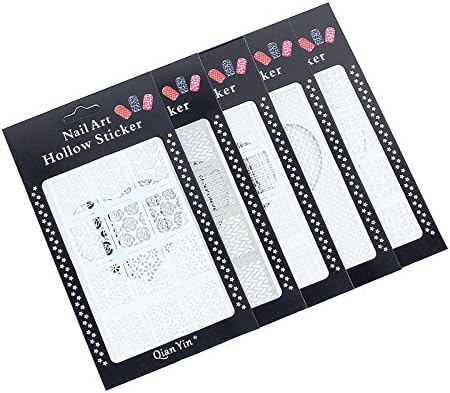 5 Sheets Mixed Pattern Hollow Stencil Nail Art Guide Sticker Decal Manicure Nail Stickers Nail Polish Guide Stamping DIY Decoration Tools (12 Styles for each sheet)