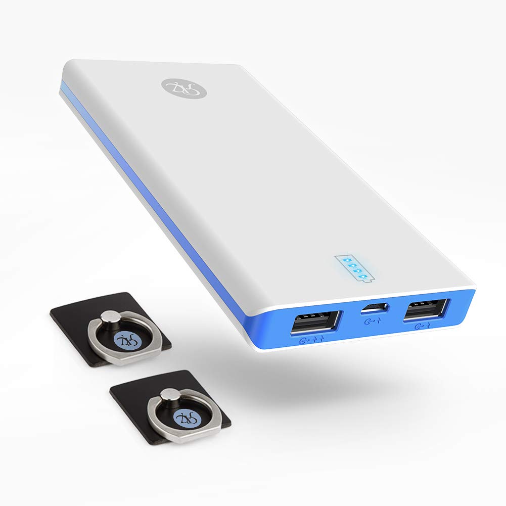 Portable Charger 10000mAh Power Bank with 2 Universal Phone Ring Holder Ultra Compact High-Speed 2 USB Charging Port Wallet Size Charger Compatible for iPhone Xs Max/XR/X/8/8P/7P and More (Blue)