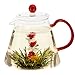 Teabloom Christmas Flowering Tea Gift Set - Stovetop Safe Glass Teapot with Removable Loose Leaf Tea Glass Infuser (34 oz) - 12 Heart-Shaped Blooming Tea Flowers Included
