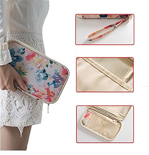 Travel Wallet Passport Holder Document Organizer Clutch Bag & Credit Card Bag, Security Pouch for Women (White)