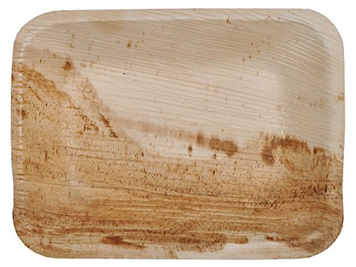 Atmos Green 25 Pack 6" Square Palm Leaf Dinner Plate Compostable Disposable Premium Heavy Duty Eco-Friendly Microwave Refrigeration Safe Bamboo Like Wedding Events Party