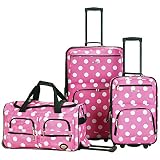 Rockland Luggage 3 Piece Printed Luggage Set, Pink Dot, Medium
